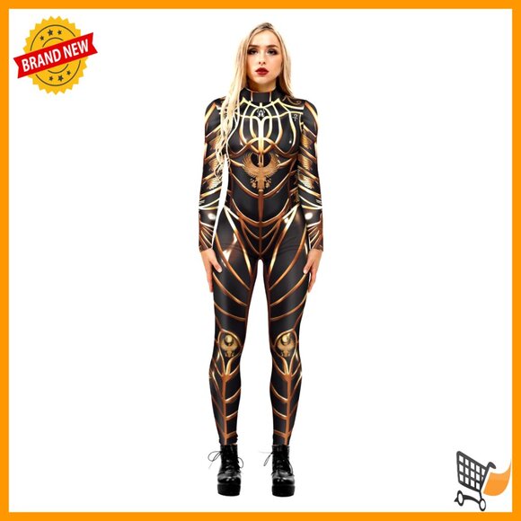 Skeleton Print Unitard Jumpsuit Hi-Neck Bodycon Fullbody Halloween Cosplay